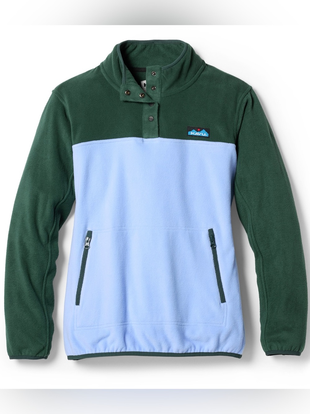 Kavu Two-Tone Crewneck Fleece — Forest Green & Light Blue Women’s Size Medium